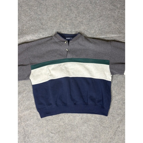Honors Mens Pullover Sweatshirt Colorblock Rugby Style XL Gray Green Navy - Picture 3 of 8